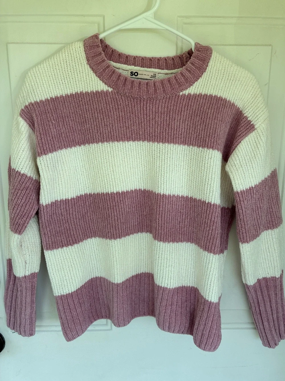 SO Juniors Purple White Striped Pullover Knit Sweater Size XSmall